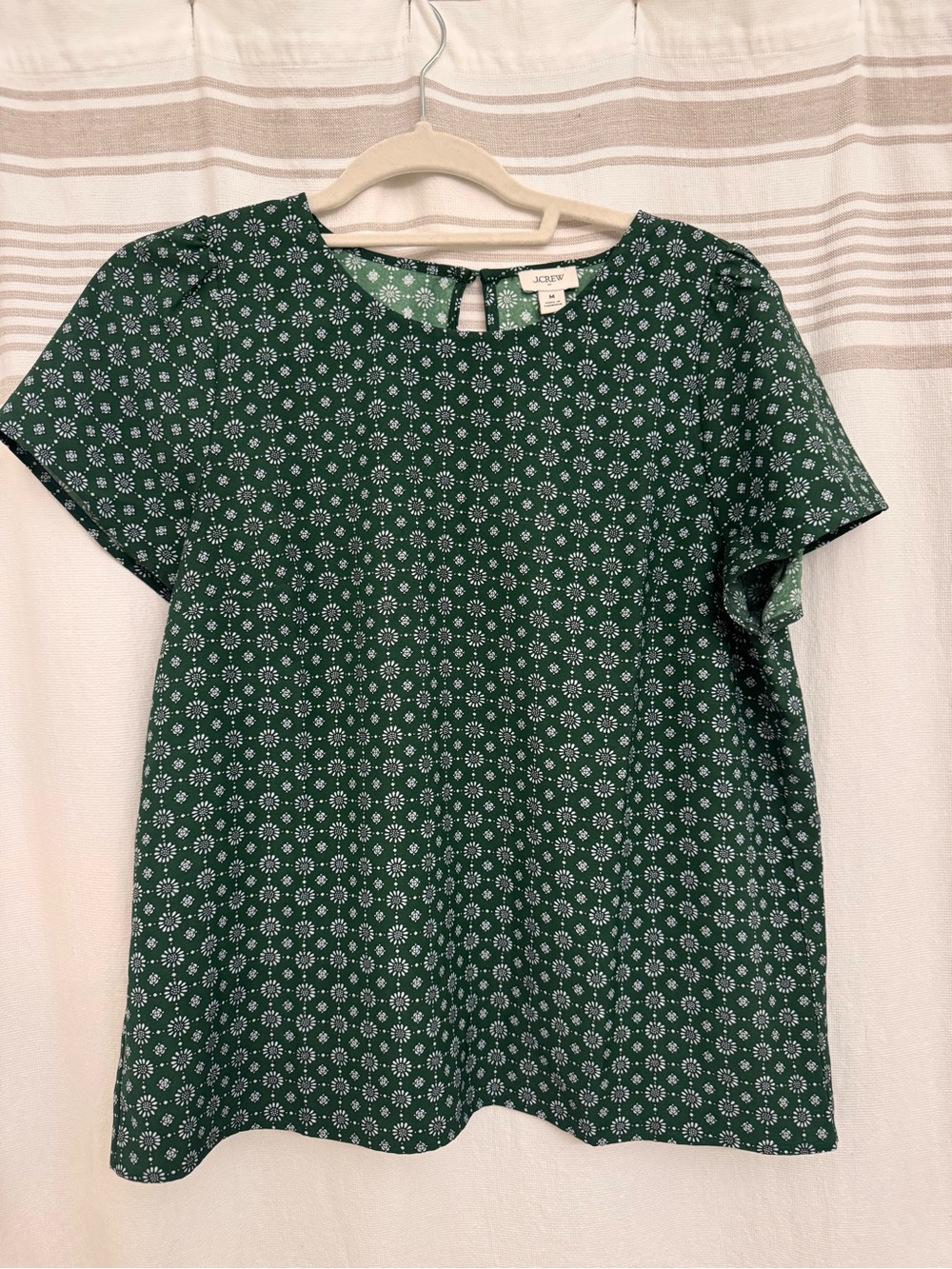 J. Crew Dark Green Daisy-Print Short Sleeve Blouse